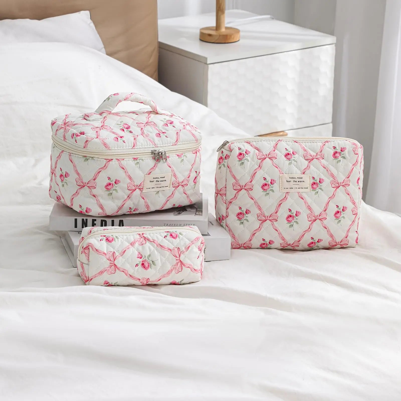 1pcs Cute Quilted Cotton Makeup Bag Women Zipper Cosmetic Organizer Cloth Handbag Box Shape Portable Toiletry Case for Girls - Smarsty