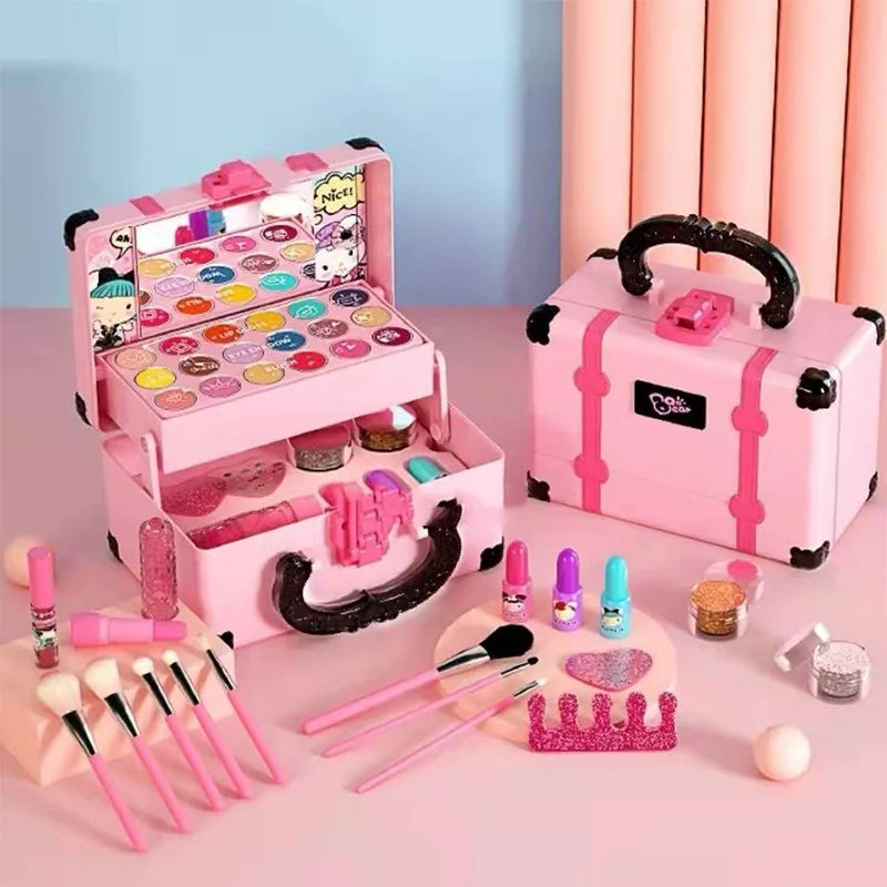 Children Makeup Cosmetics Pretend Playing Box Princess Make Up Girl Toy Play Set Lipstick Eye Shadow Safety Nontoxic Kit Toy Kid - Smarsty