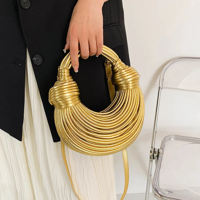 Women Handbags 2024 Designer Rope Knotted Gold Clutch - Smarsty
