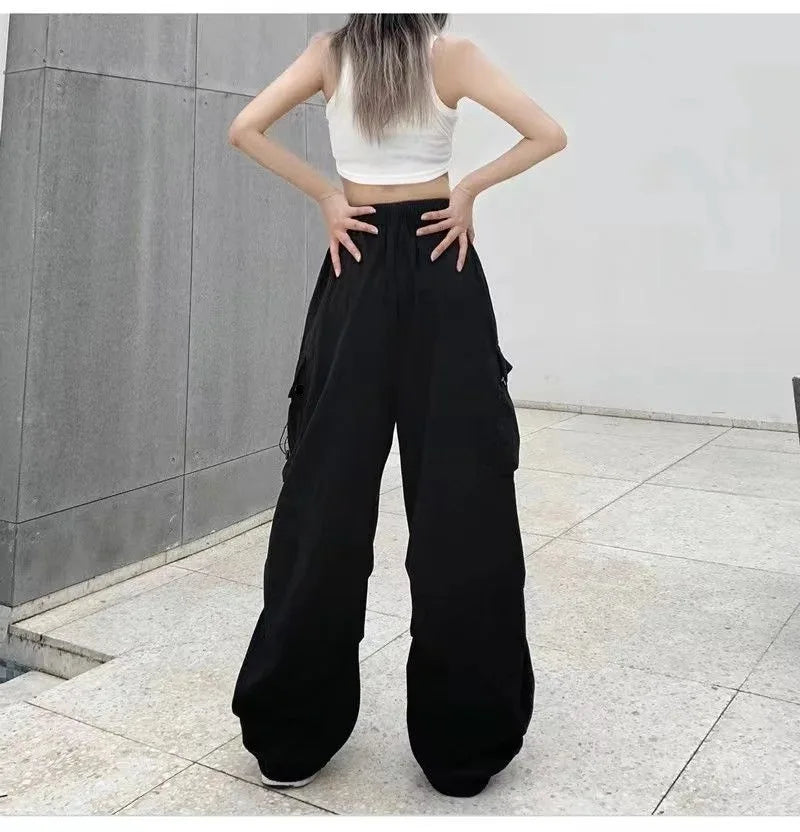 American retro tooling slacks female drape straight beam foot trousers summertime joker loose ins wide-legged pants - Smarsty