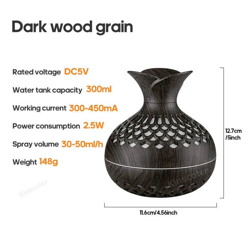 Wood Grain USB Humidifier 300ml for Hydration - Smarsty