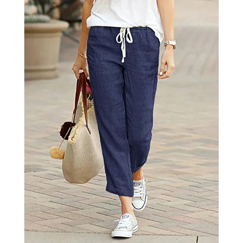Autumn Cotton Women's Pants Y2K Black Drawstring Elastic Waist Casual Pants Female Loose Fashion Elegant Ladies Bottom - Smarsty