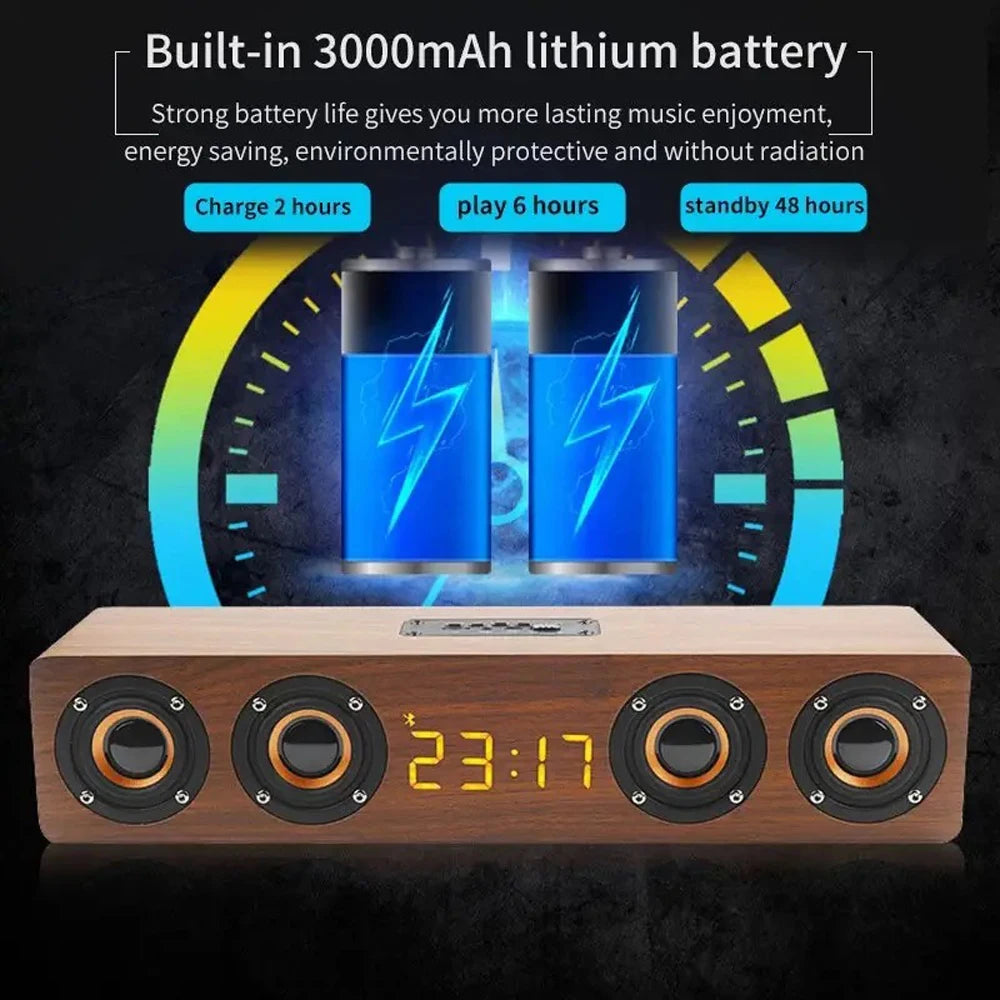 Rechargeable Wooden Alarm Clock with Bluetooth Speaker - Smarsty