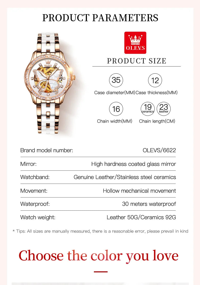 OLEVS Women's Luxury Waterproof Mechanical Watch with Butterfly Dial - Smarsty
