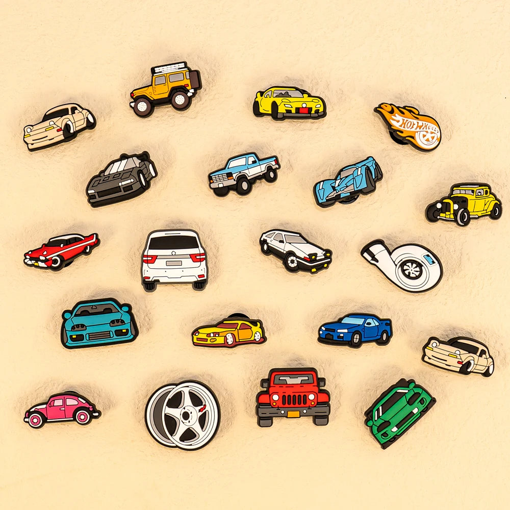 1-20pcs Car Shoe Charms Cool Vehicle Shoe Accessories Cartoon Decorations Pins for Men Boys Kids DIY Clog Buckle Garden Sandal