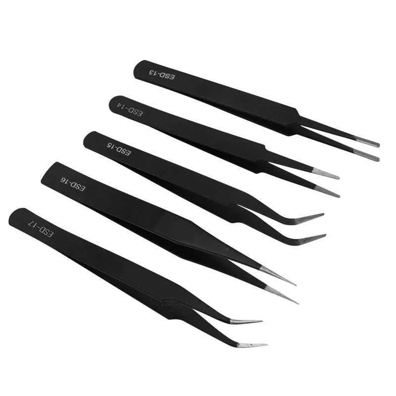 Precision ESD anti-static tweezers set -6-pc stainless steel tool for electronic repair and process modeling, bending 2025