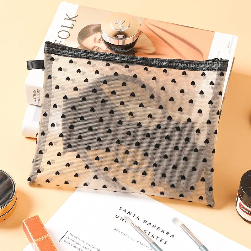 Transparent Heart Makeup Bag Portable Cosmetic Pouch - Smarsty