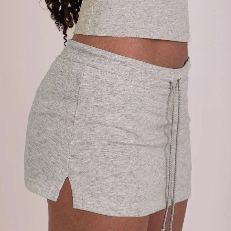 Solid Lace-up Mini Skirts Sexy American Retro Basic Vintage Casual Short Bottoms Basic Casual A-Line Knit Clothing - Smarsty
