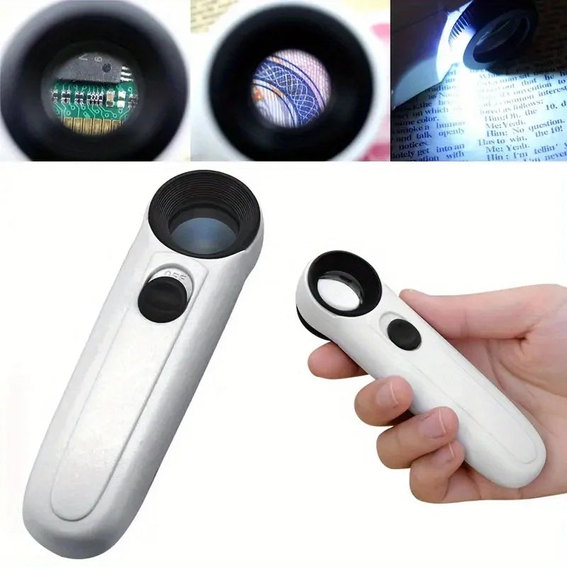40X Handheld Magnifier With Two LED Lights Identification Jewelry Diamond Jade Mirror HD Magnifying Glass