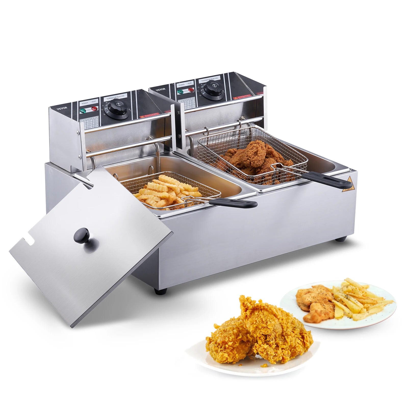 SucceBuy 12L Electric Deep Fryer w/Dual Removable Tanks Commercial Countertop Fryer for Chicken French Fries Frying Chips