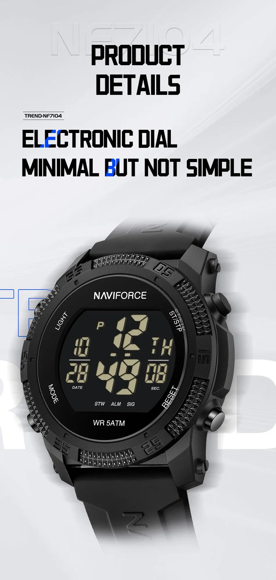 NAVIFORCE NF7104 Men's Waterproof Digital Watch with Alarm - Smarsty