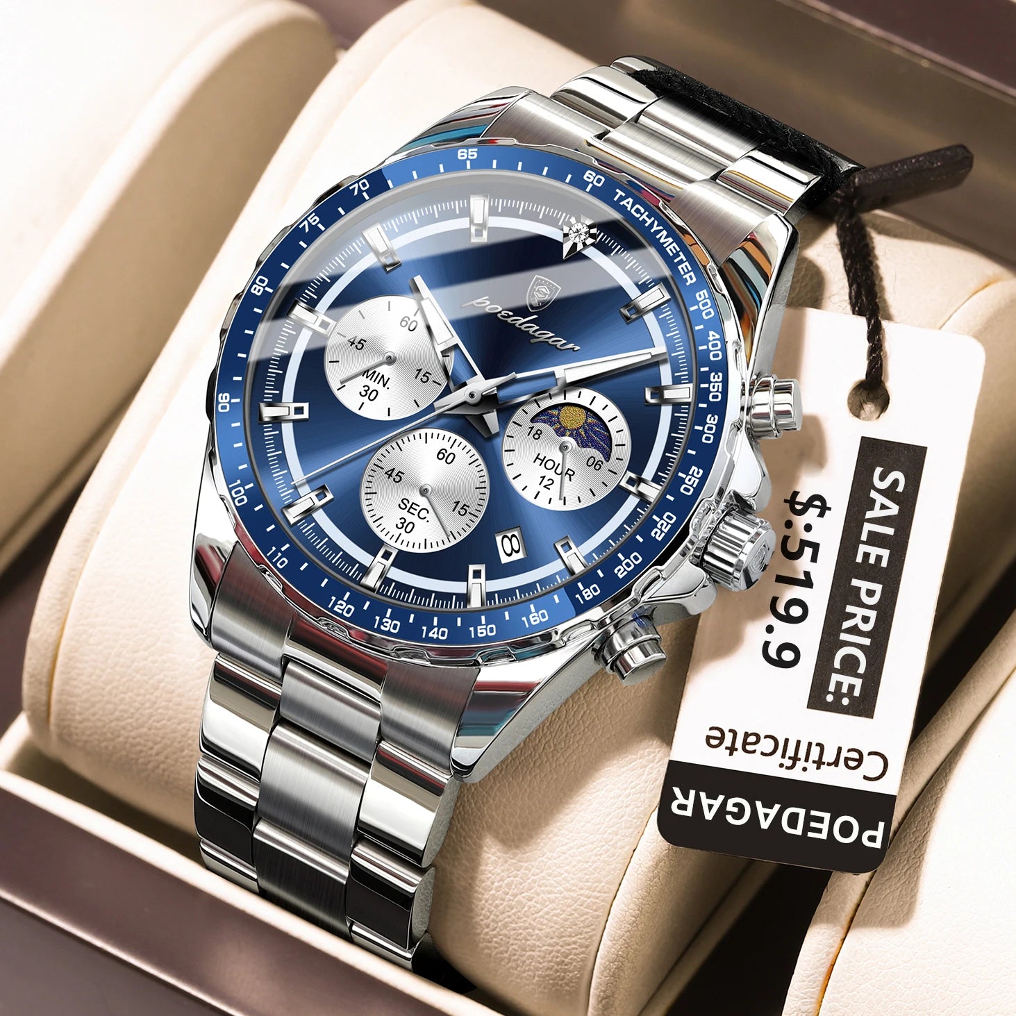 Waterproof Stainless Steel Men's Chronograph Watch - Smarsty