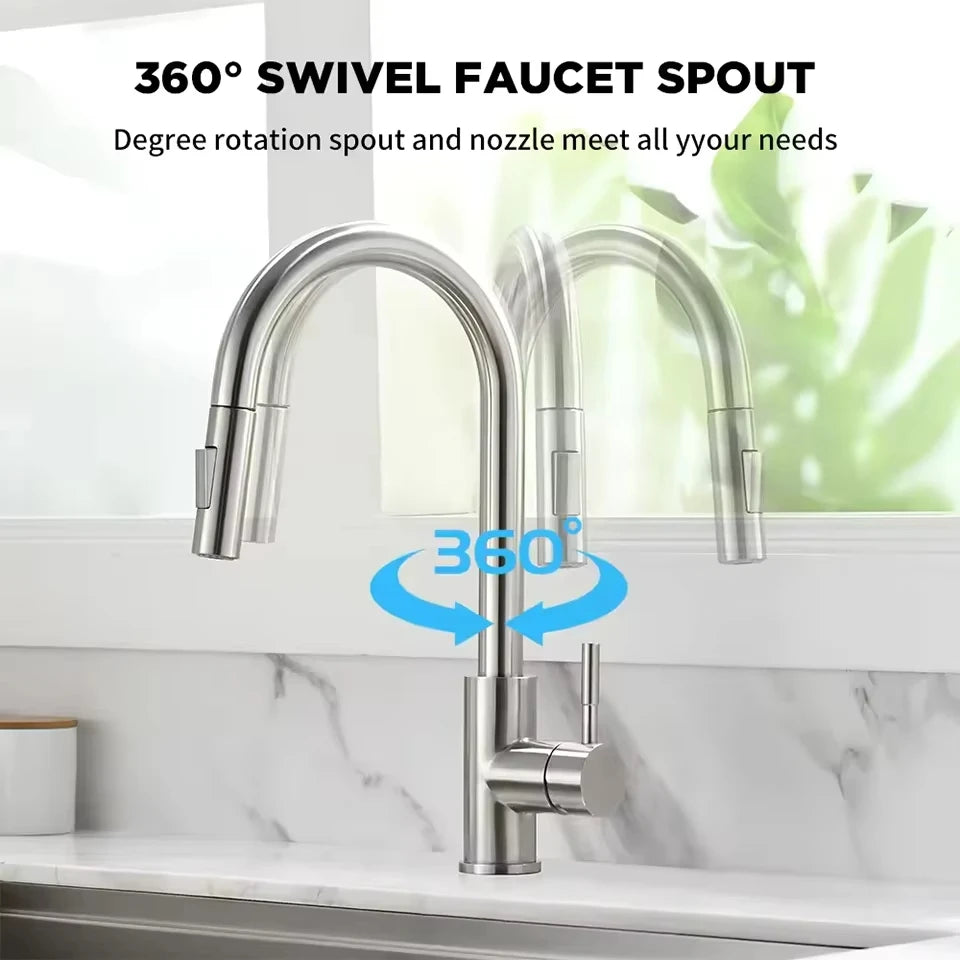 Stainless Steel Pull-Out Kitchen Faucet with Hot and Cold Water - Smarsty