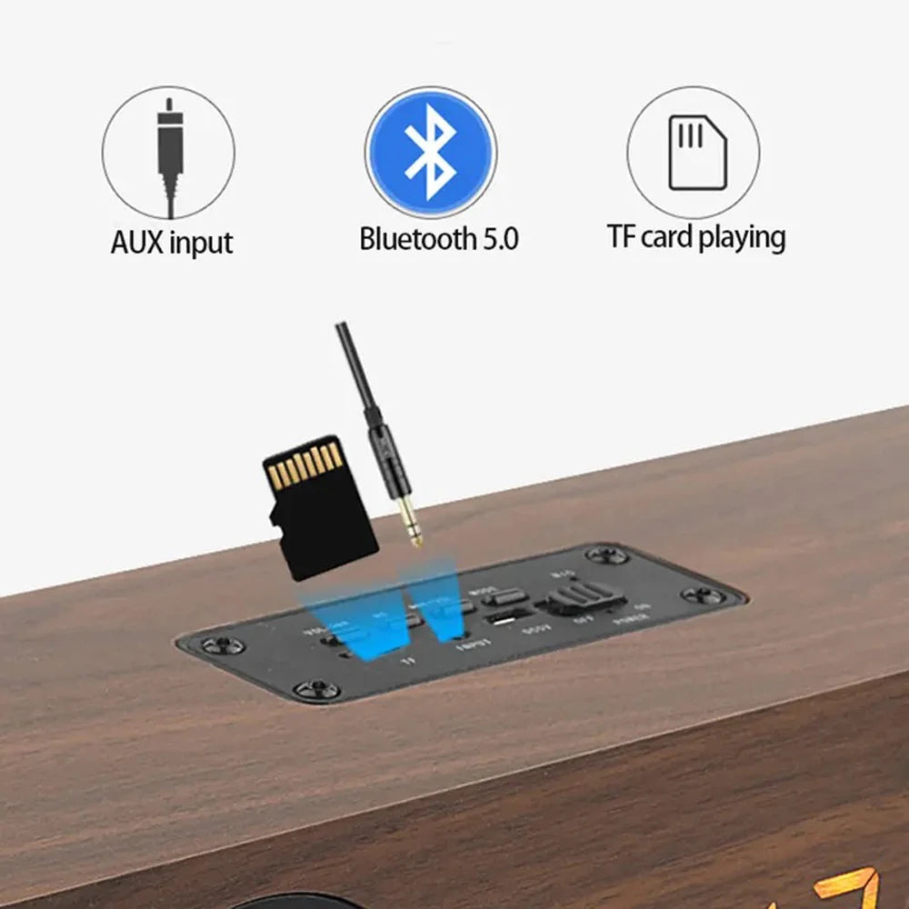 Rechargeable Wooden Alarm Clock with Bluetooth Speaker - Smarsty