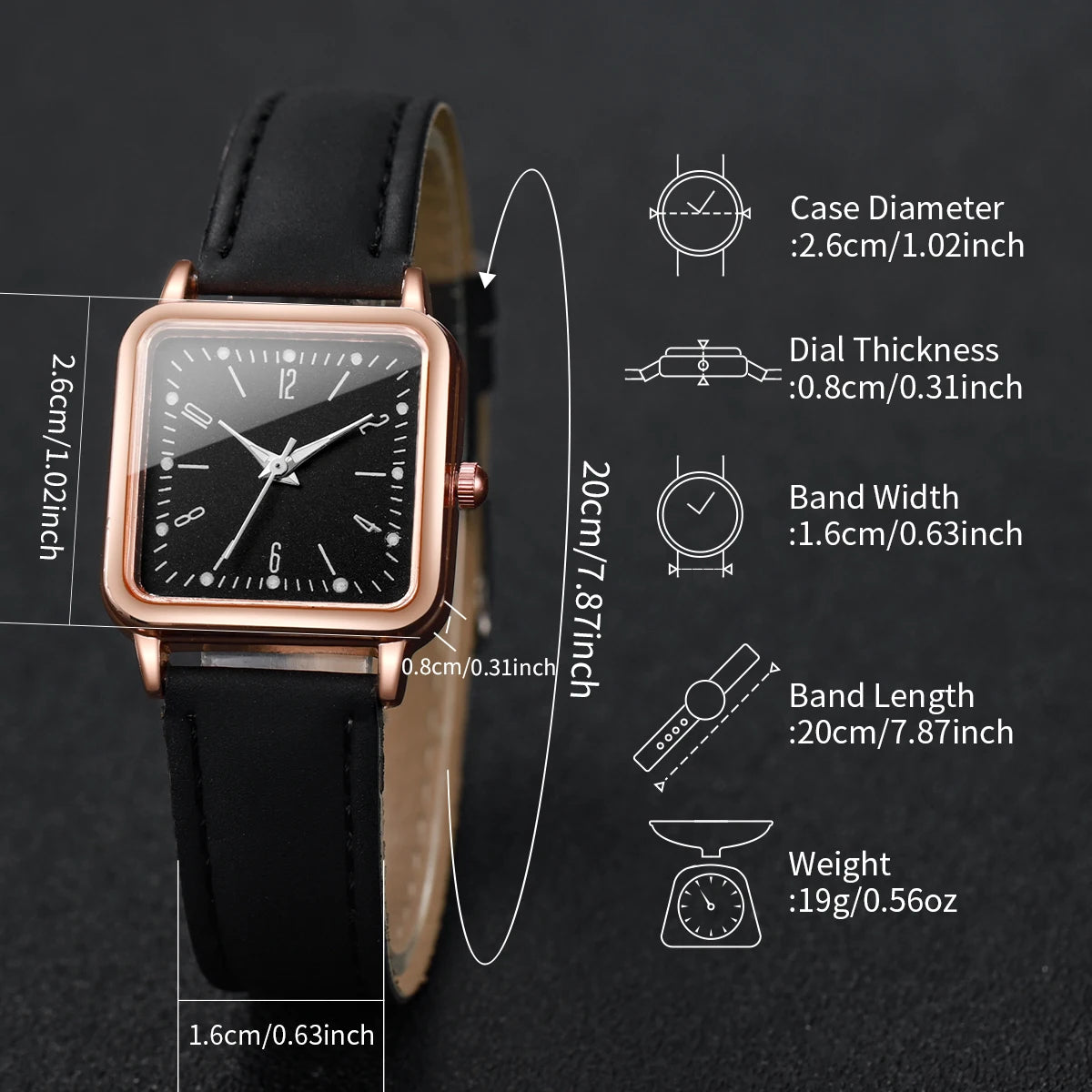 2/4PCS Fashion Square Women's Watch Leather Band Quartz Watches Heart Bracelet Set(Without Box) - Smarsty