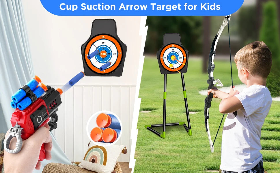 VATOS 2X Bow Arrow + Guns Toy For Kids Night-Light Archery Stand Target Board Indoor Outdoor Game Toys Boys Girls Christmas Gift