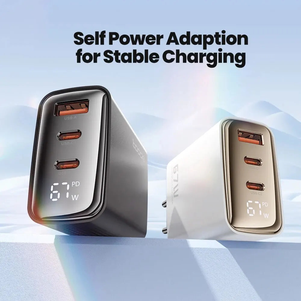 GaN USB Type C Charger With Digital Display 65W Power - Smarsty