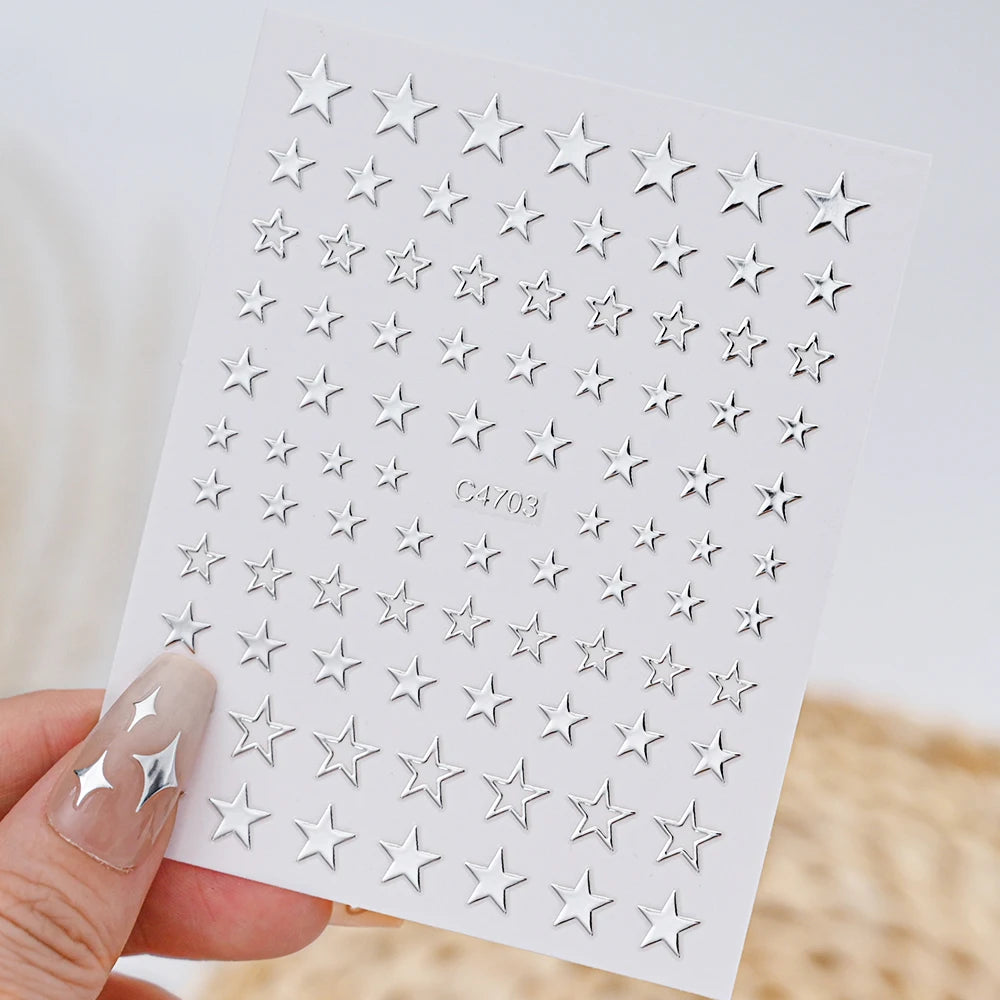 Metallic 3D Star Nail Art Stickers Set - Smarsty