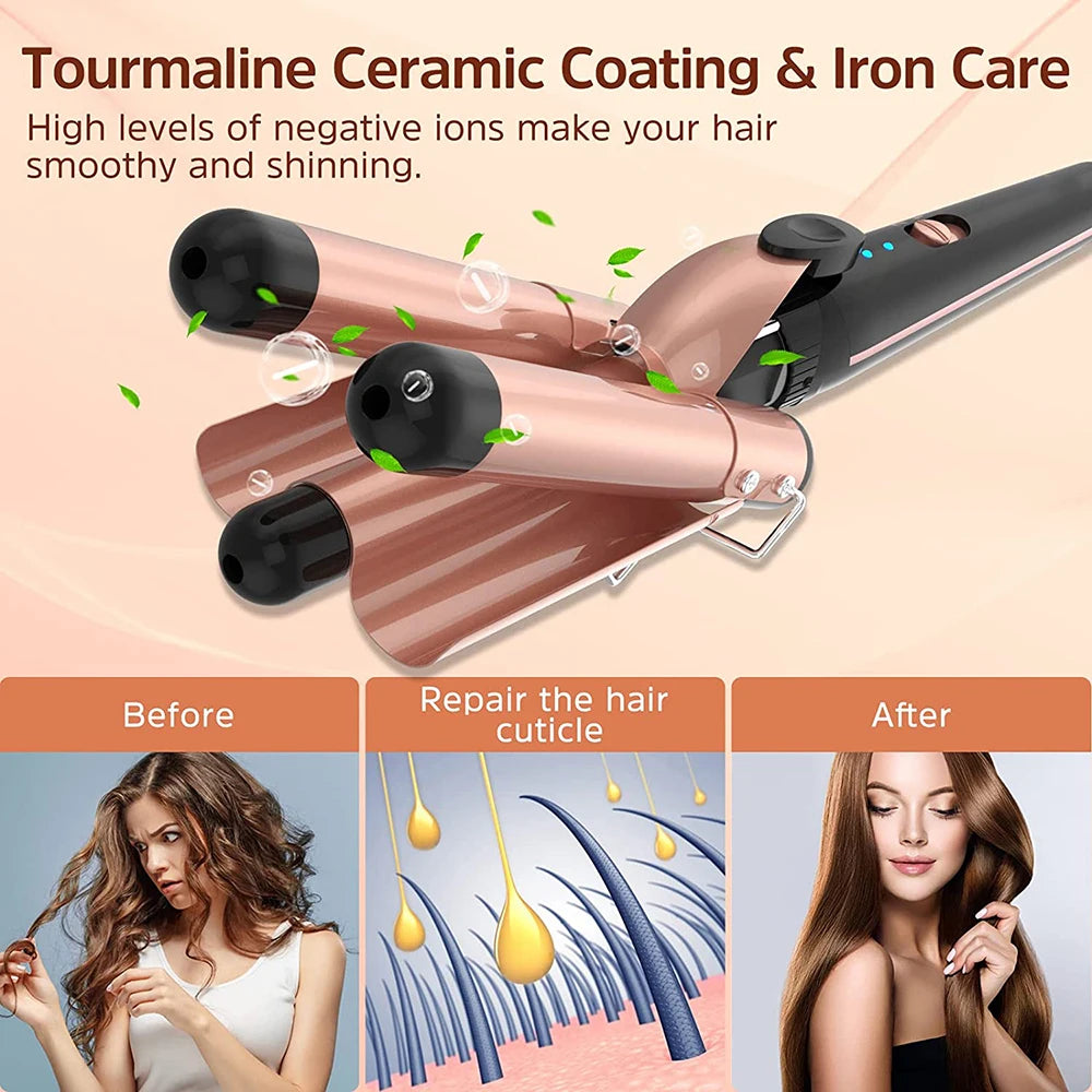 5-in-1 Hair Waver Curling Iron,3 Barrel Hair Crimper with Fast Heating Up - Smarsty