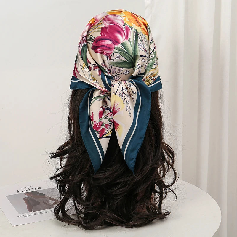 Bohemian Floral Print Silk Scarf for Women Sun Protection - Smarsty