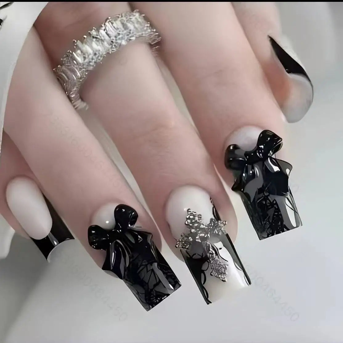 24pcs Summer Pink White Bow Design Fake Nails - Smarsty