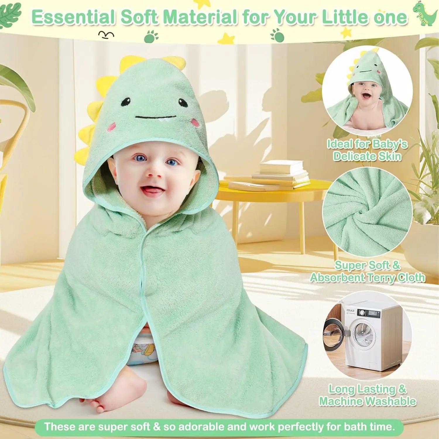 2PCS/Set Hooded Baby Towels,Soft Baby Towels for Newborns,Toddlers, and Kids,32x32 in Baby Towel with Hood