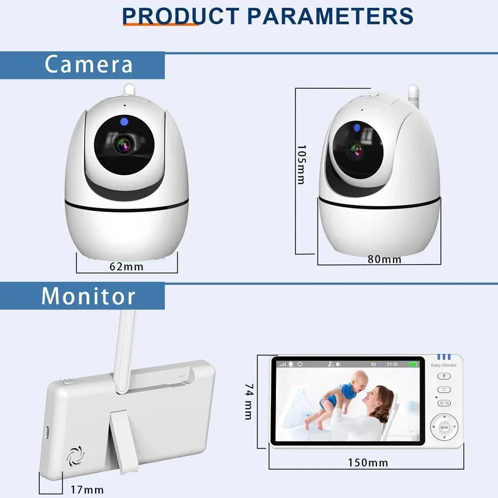 5 Inch Video Baby Monitor With Camera PTZ Zoom Babyphone Cam Security Protection Surveillance Cameras Temperature Sensor Lullaby by Smarsty