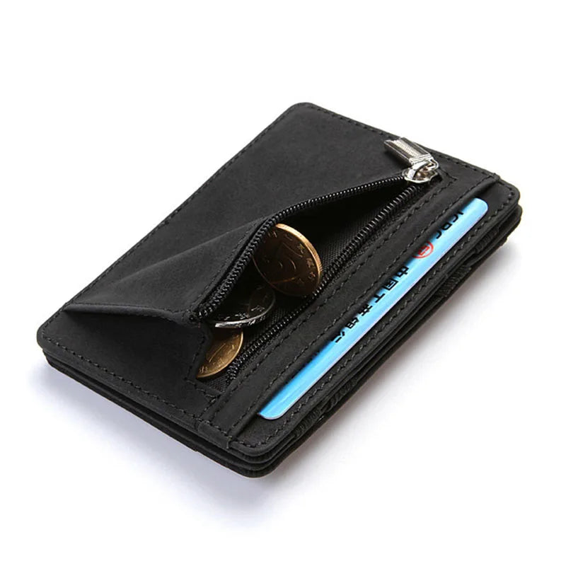 Mini Men Card Holder Wallets Zipper Coin Pocket Slim Magic Male Wallet Quality PU Leather Credit Bank Card Case Small Men Purses - Smarsty