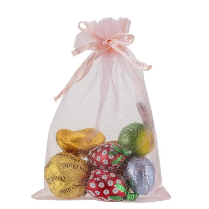 50 Pcs Pink Organza Drawstring Bags for Jewelry Packaging - Smarsty