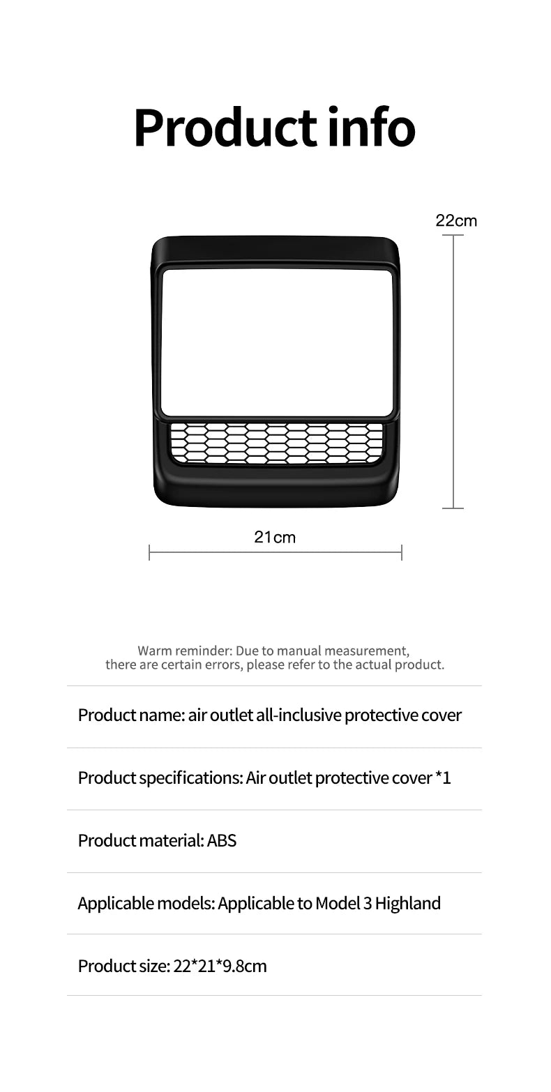 Rear Center Console Air Vent Cover Dust Shield for EV - Smarsty