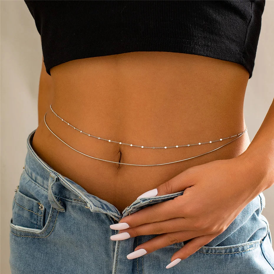 Boho Rhinestone Belly Chain Waist Belt Set - Smarsty
