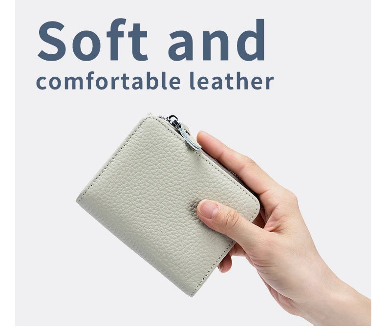 Genuine Leather Men Women Cute Short Wallet Luxury Solid Zipper Coin Purse rfid Bank Credit Card Holder Slim Small Money Bag