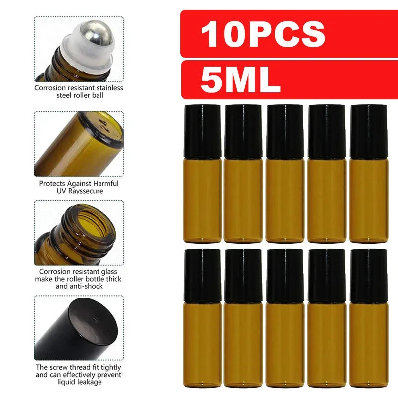 10 Pack Amber Glass Roll On Bottles for Essential Oils - Smarsty