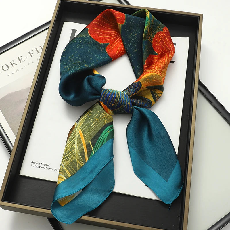 Luxury Silk Skinny Scarf with Cat Print for Women - Smarsty