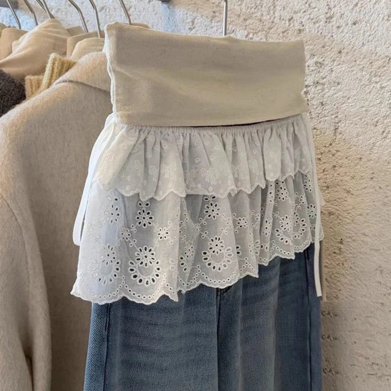 Korean Fashion Lace Skirt With Irregular Hemline - Smarsty