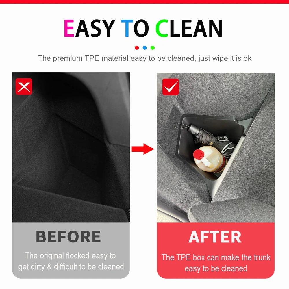 For Tesla Model Y Juniper Trunk Organizer Side Storage Box Boot Organizer Flocked TPE Mat Anti-dirty 2025 Car Travel Accessories