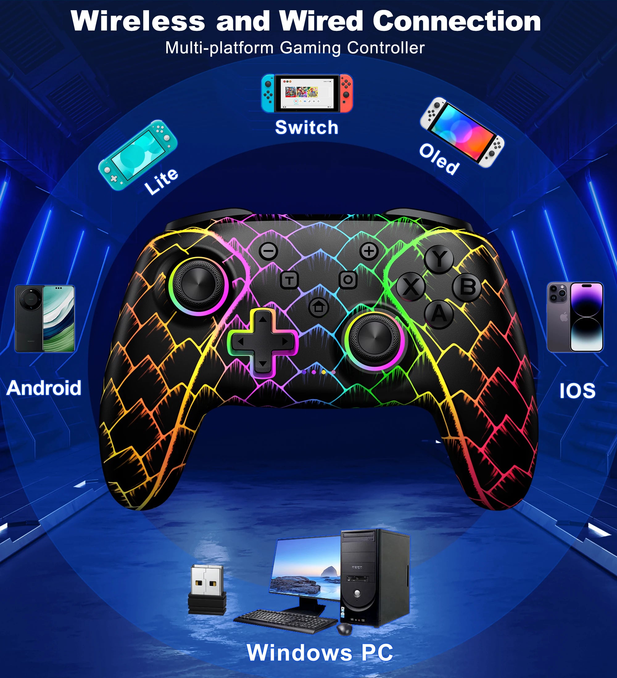 Dinofire Wireless Bluetooth RGB Controller for Nintendo Switch - Smarsty