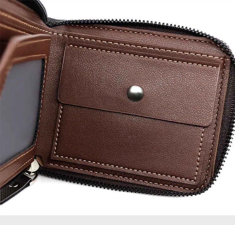 New Men Zipper Wallets Short Card Holder Vintage Male Wallet High Quality PU Leather Classic Coin Pocket Wallet For Boys - Smarsty