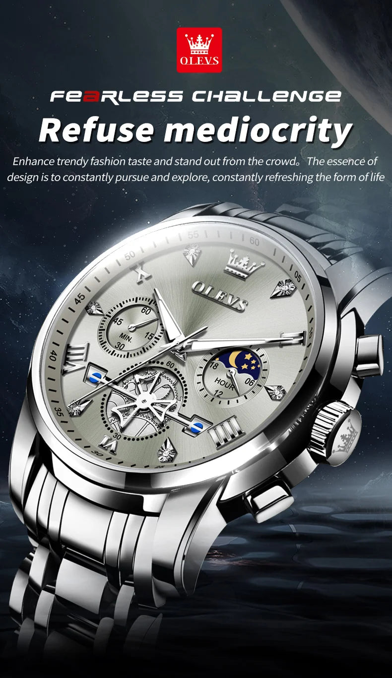OLEVS Luxury Quartz Watch with Moon Phase Feature - Smarsty
