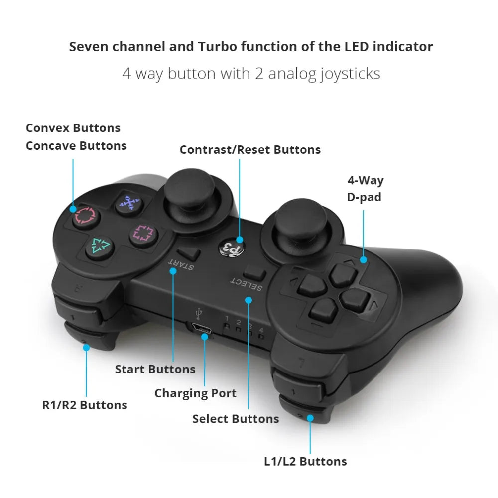 Wireless Bluetooth Gamepad Controller for PS3 with Dual Vibration - Smarsty