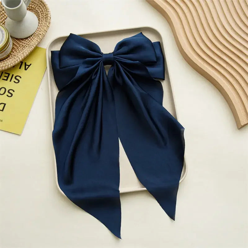 Korean Satin Hair Clips with Big Bowknot for Women - Smarsty