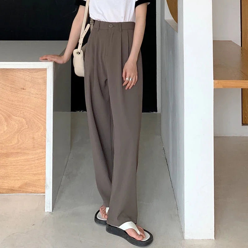 High Waist Women Suit Pants Fall Straight Office Ladies Korean Fashion Trousers Casual Button Loose Female Black Pants New 2024 - Smarsty