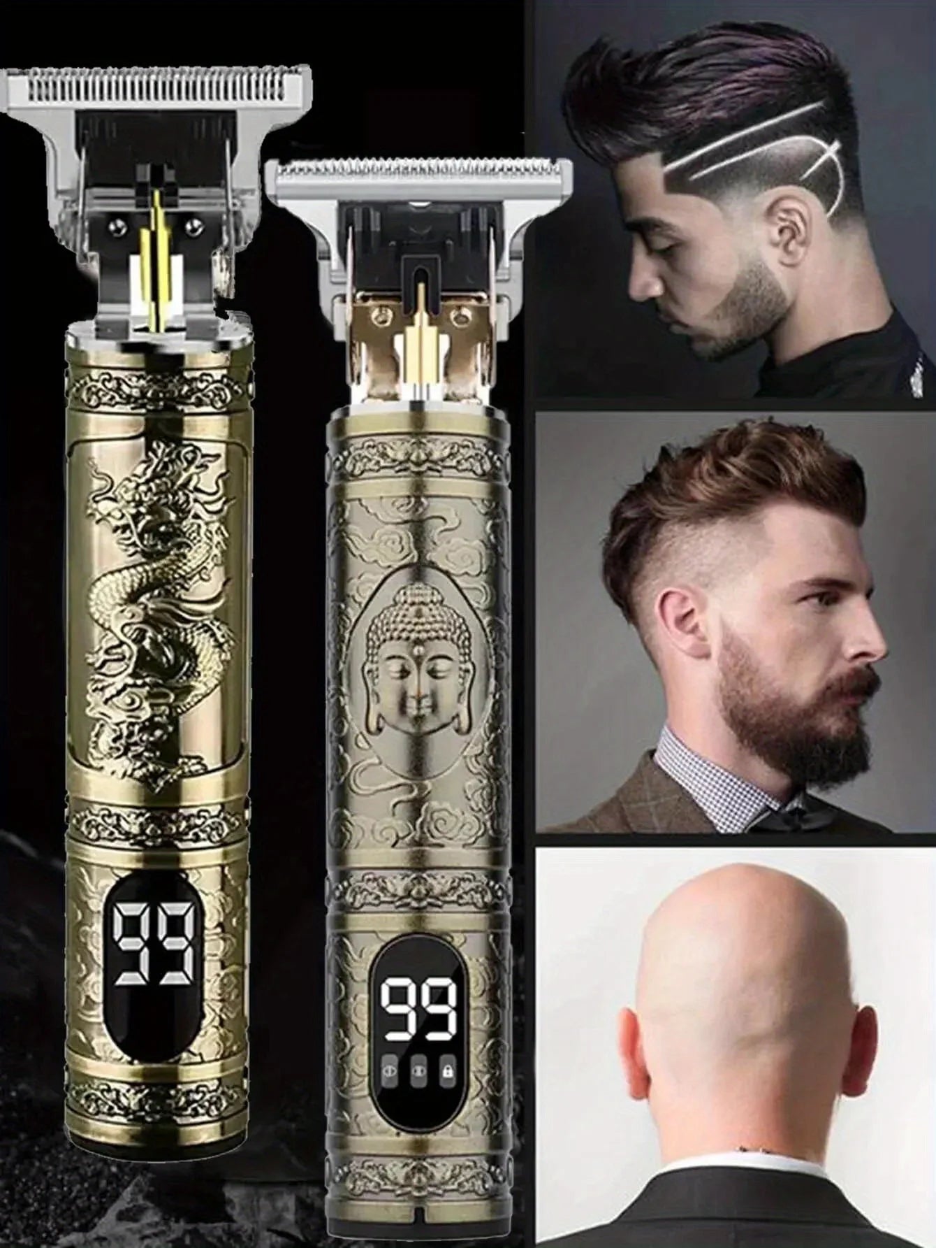 LCD Electric Hair Clipper for Men Oil Shaving Head Pusher Sculpture Shaver Rechargeable Hair Trimmer Hairdressing Set Gifts