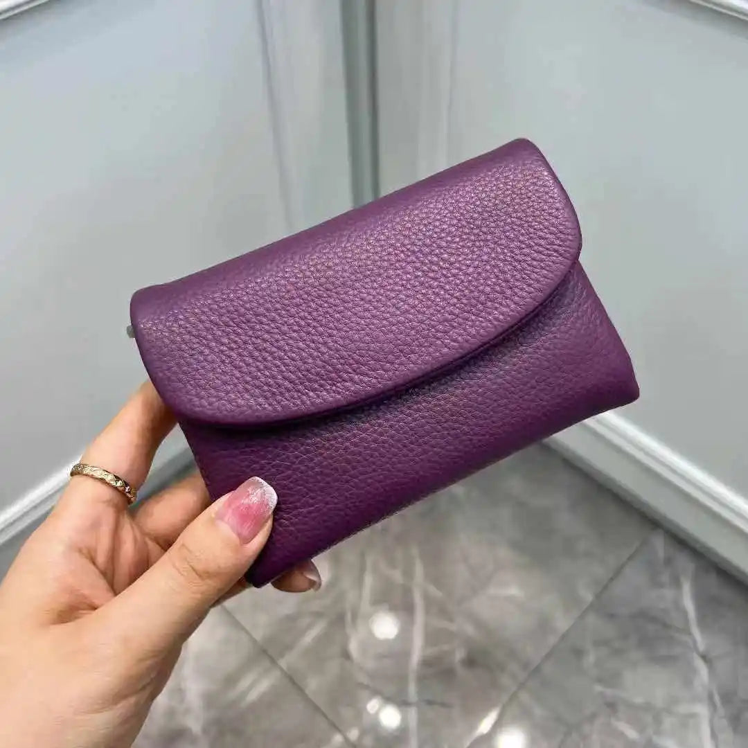 Coin Purse Genuine Cow Leather Short Wallet Trifold for Small Women's Purses Clutch Cowhide Card Holder Travel Card Wallets