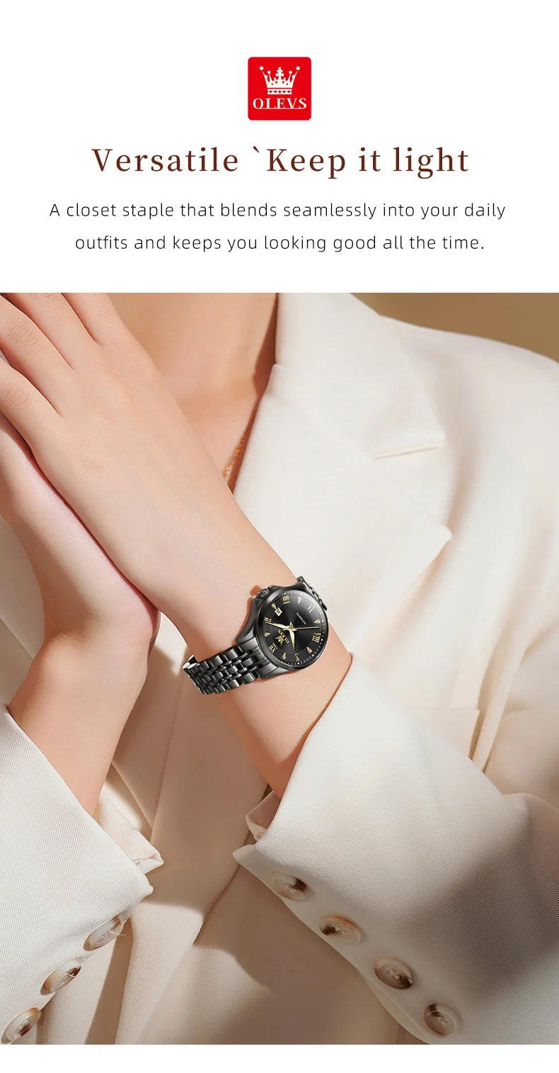 OLEVS Women's Stainless Steel Automatic Watch with Dual Calendar - Smarsty