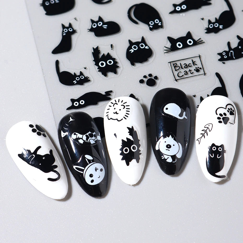 Cute Black Cat Nail Stickers for Fun Manicure Decor - Smarsty