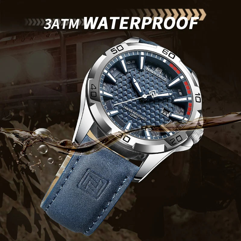NAVIFORCE Men Fashion Waterproof Quartz Watch with Leather Strap - Smarsty