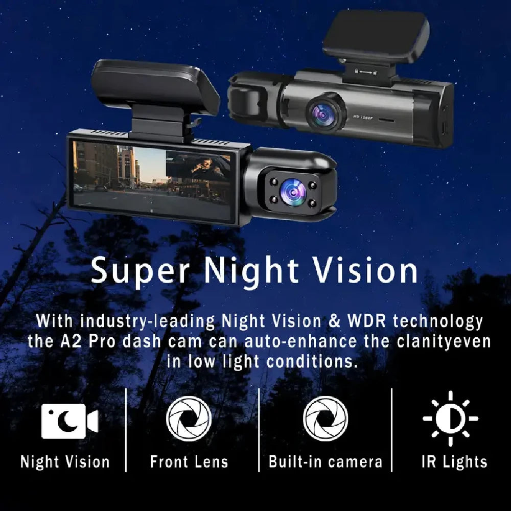 3.16inch IPS 1080P Dash Cam Car Dvr Dual Lens Front Inside Wide Angle IR Night Vision Video Recorder