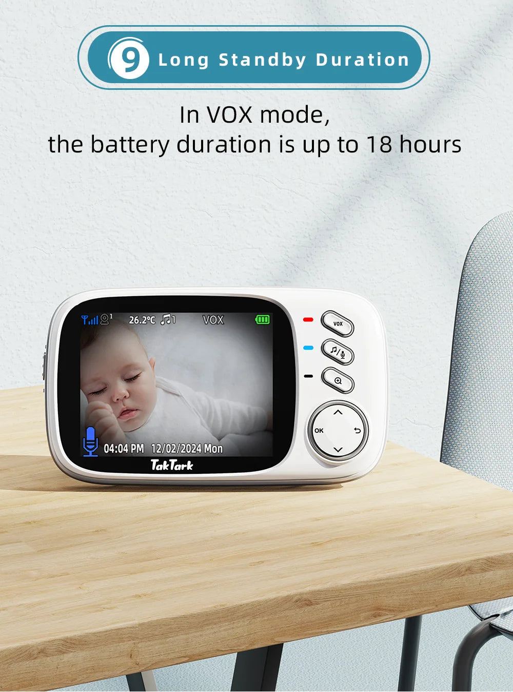 TakTark 3.2 Inch Wireless Video Baby Monitor Auto Night Vision Two-Way Intercom Temperature Monitoring Surveillance Camera Nanny by Smarsty