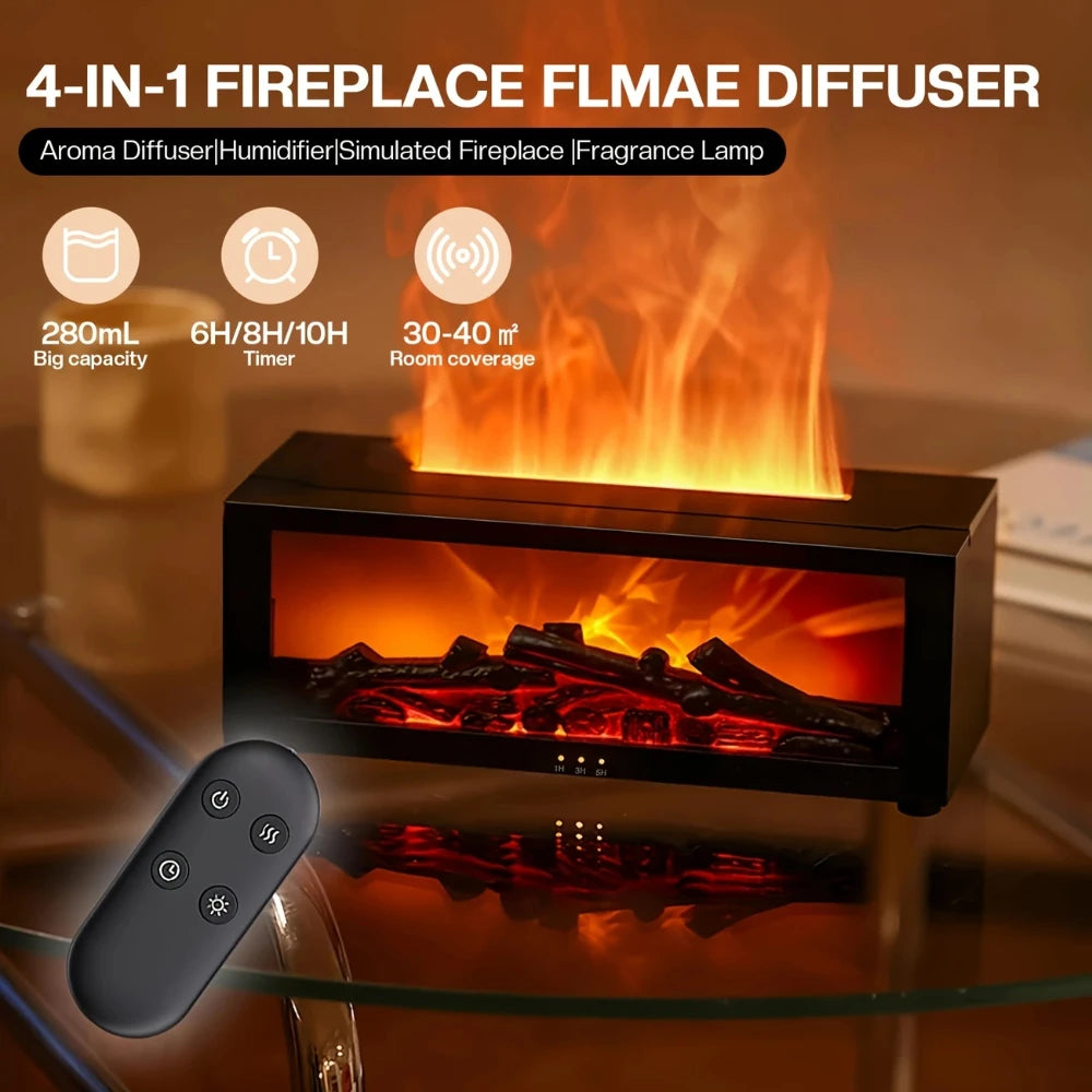 Fireplace Flame Aroma Diffuser, 9.47oz Cool Mist Humidifier with USB, Remote, Timer, 7 LED Colors, Essential Oils, Perfect Gift
